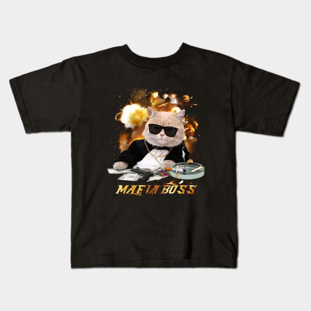 FUNNY MAFIA BOSS CAT MEME , COOL CASINO GAMBLING MEOWFIA CAT WITH A GUN Kids T-Shirt by TareQ-DESIGN